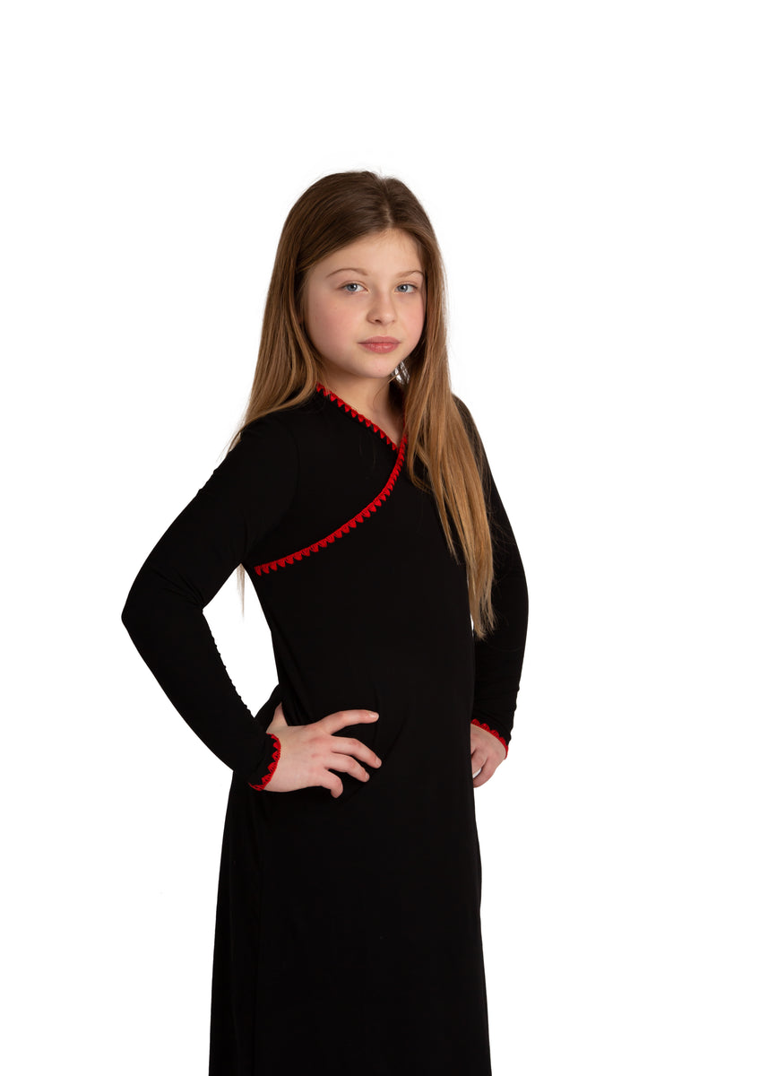 Nightgown For Kids | Wrap With Red Stitching Nightgown – Cindy & Bella