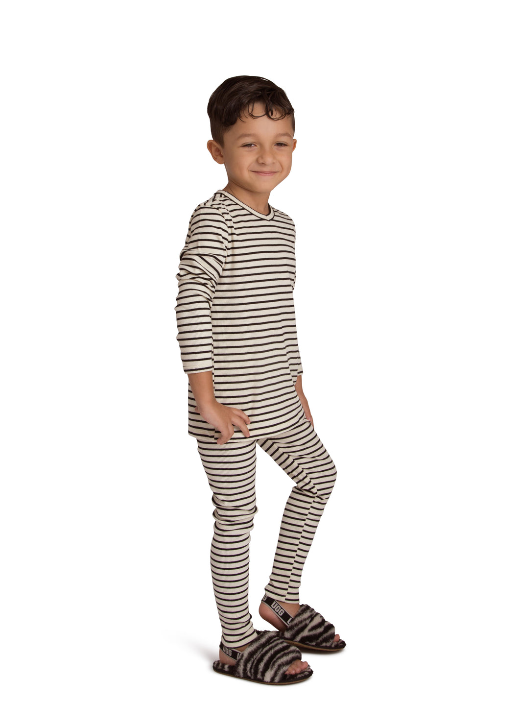 Pajamas For Kids | Ivory & Black Classy Cotton Ribbed