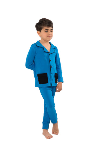 Pajamas For Kids | Blue Classy Heavy Cotton Button Front